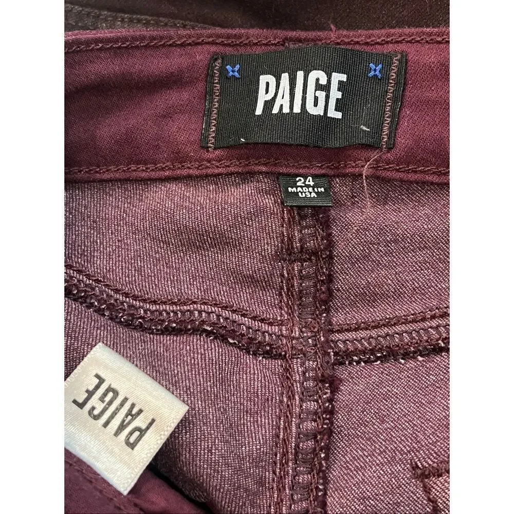 Paige Women's Luxe Coated Margot Ankle Skinny Jeans Burgundy Size 24